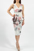 Pink Floral Peplum Waist Ruffle Midi Bodycon Dress