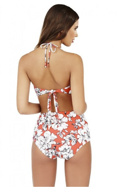 Coral Floral Print Balconette Bikini Set