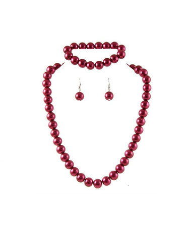 Plum Glass Pearl Necklace, Bracelet and Earrings Set