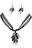 Black Leaf Necklace and Pierced Earrings Set