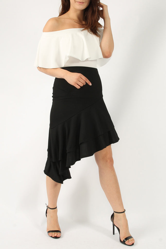 Asymmetric Midi Skirt Black