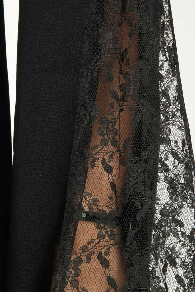 Black Wide Leg Trousers With Lace Insert