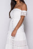 Close Side View of White Lace Trim Bardot Maxi Dress