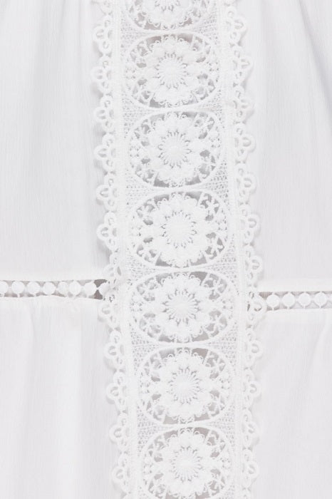 Crochet Detail Pattern Of White Lace Trim Bardot Maxi Dress