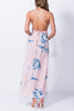 Back View of Nude Floral Print Thigh Split Maxi Dress