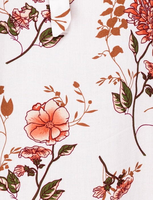White Floral Print Tie Detail Maxi Dress