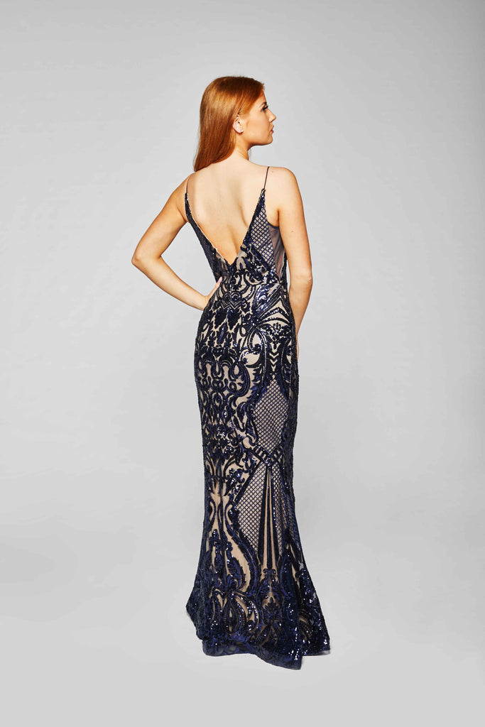 Grace - Midnight Blue Sequined Fishtail Dress
