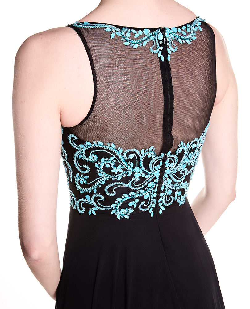 Karen - Black Turquoise Beaded Bodice With Chiffon Skirt