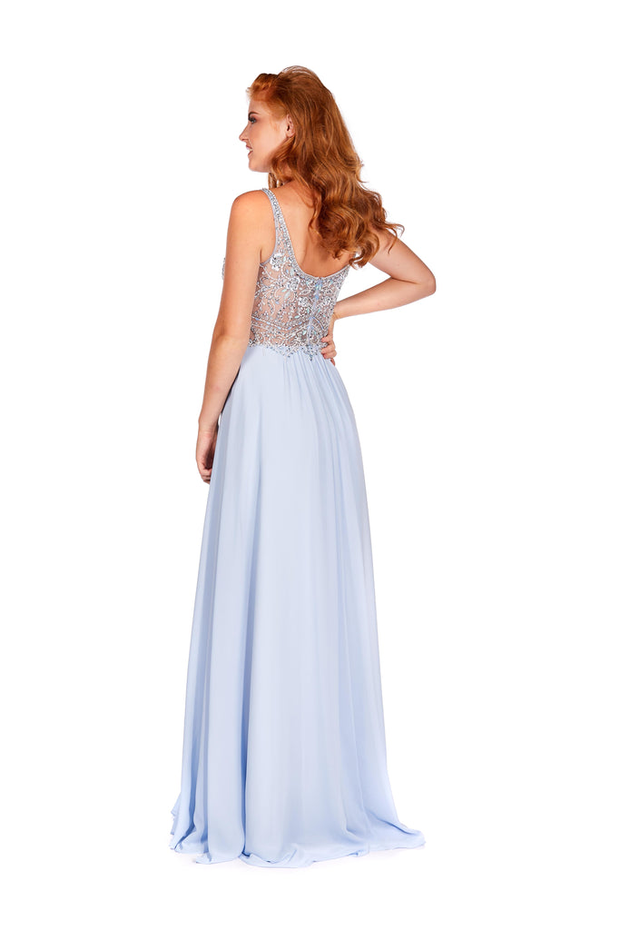 Katie - Beaded Pale Blue Bodice With Full Chiffon Skirt.