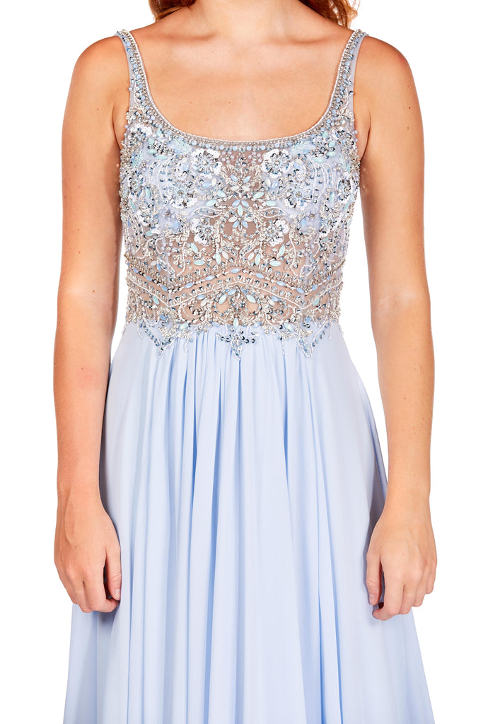 Katie - Beaded Pale Blue Bodice With Full Chiffon Skirt.