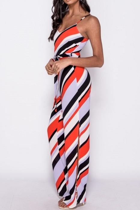 Striped Side Split Cami Jumpsuit