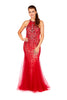 Maya - Red Tulle And Jersey Beaded Fishtail Dress