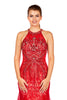 Maya - Red Tulle And Jersey Beaded Fishtail Dress