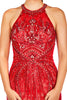 Maya - Red Tulle And Jersey Beaded Fishtail Dress