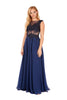 Melissa - Midnight Blue Lace Bodice Chiffon Dress