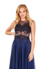 Melissa - Midnight Blue Lace Bodice Chiffon Dress