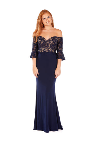Sabrina - Slinky Fitted Jersey And Lace Halter Neckline Gown