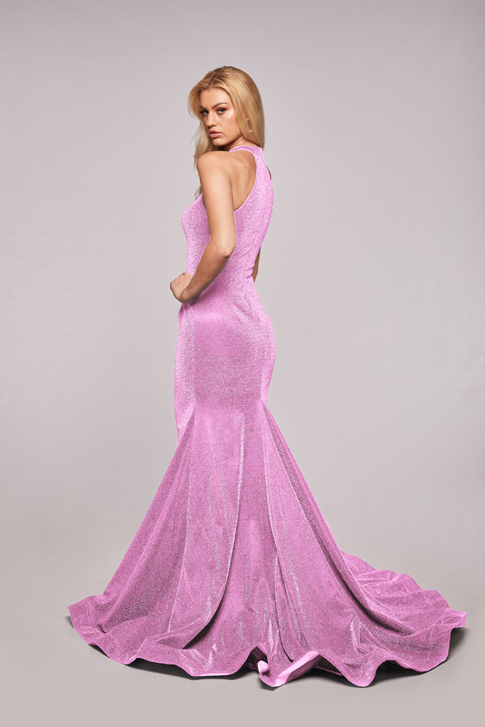 Olivia - Pink Glitter Figure Hugging Jersey Dress