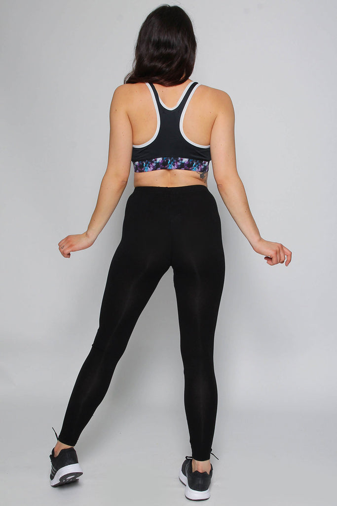 Black Sports Wear Crop Top with Geometric Print 