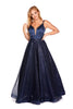 Rachel - Midnight Blue Satin Bodice And Full Sequined Ball Gown