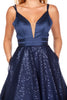 Rachel - Midnight Blue Satin Bodice And Full Sequined Ball Gown