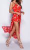 Red Floral Wrap Front Maxi Dress With Shorts