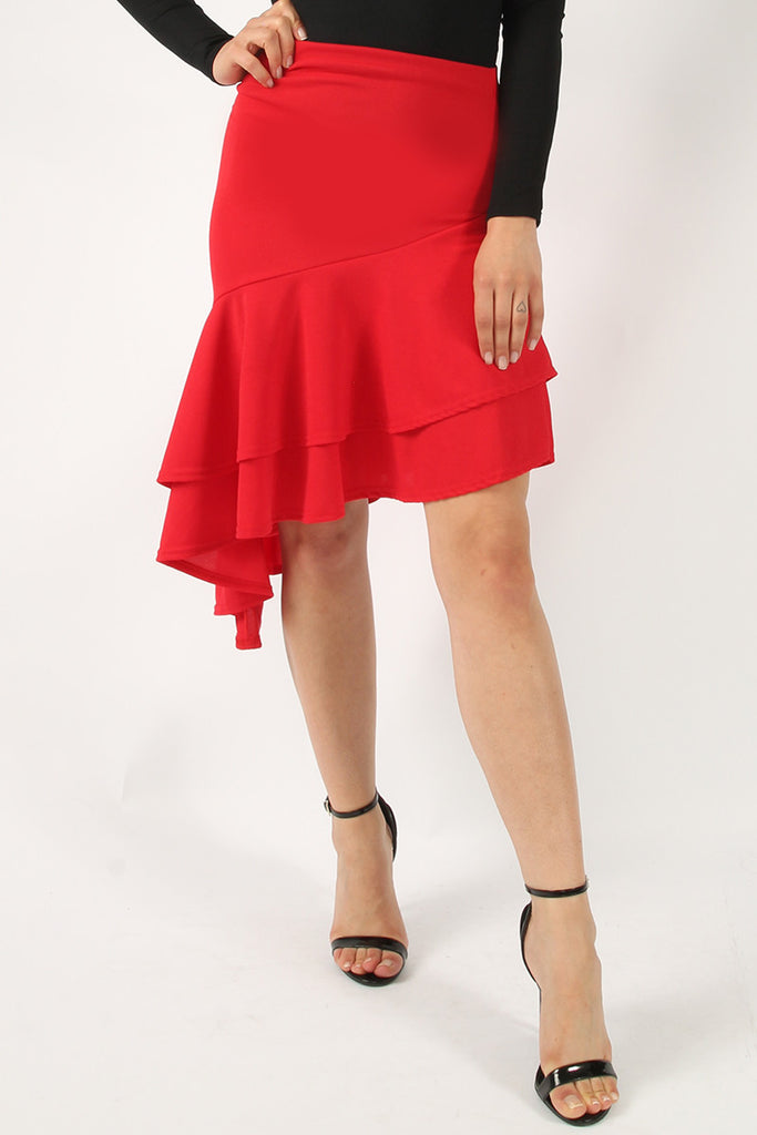 Red Ruffle Midi Skirt