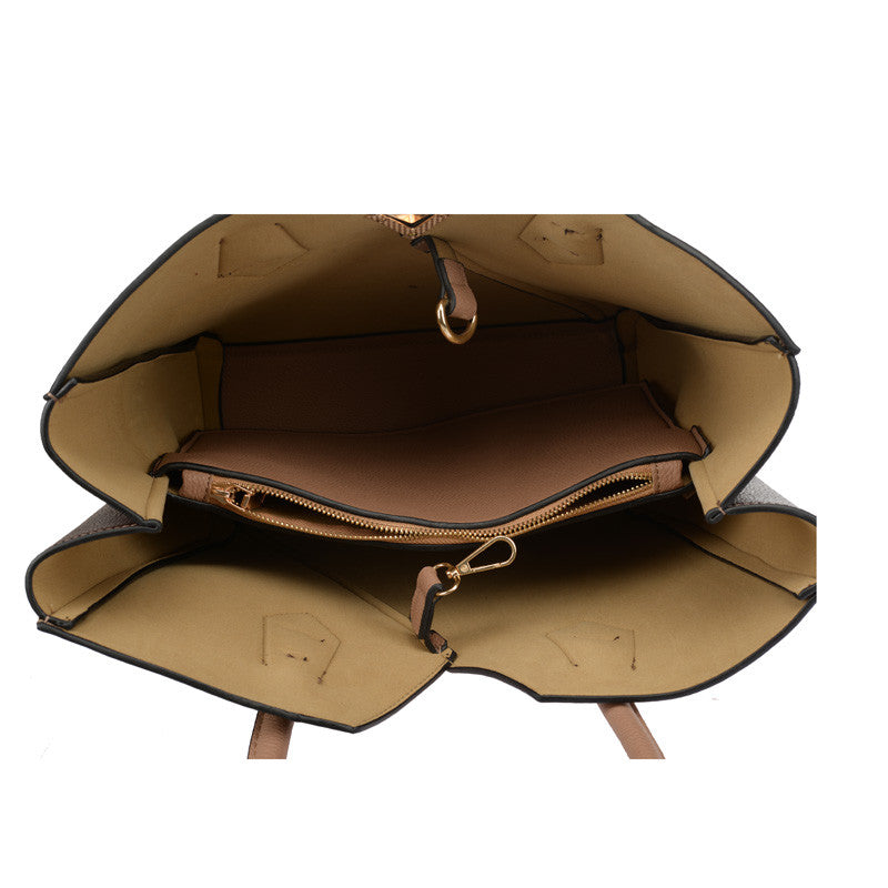 Beige V-Shape Patchwork Shoulder Handbag