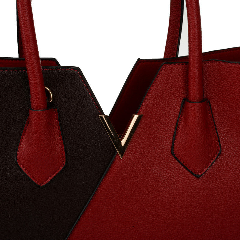 Red V-Shape Patchwork Shoulder Handbag