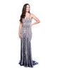 Vivian - Heavily Beaded Midnight Silver Gown