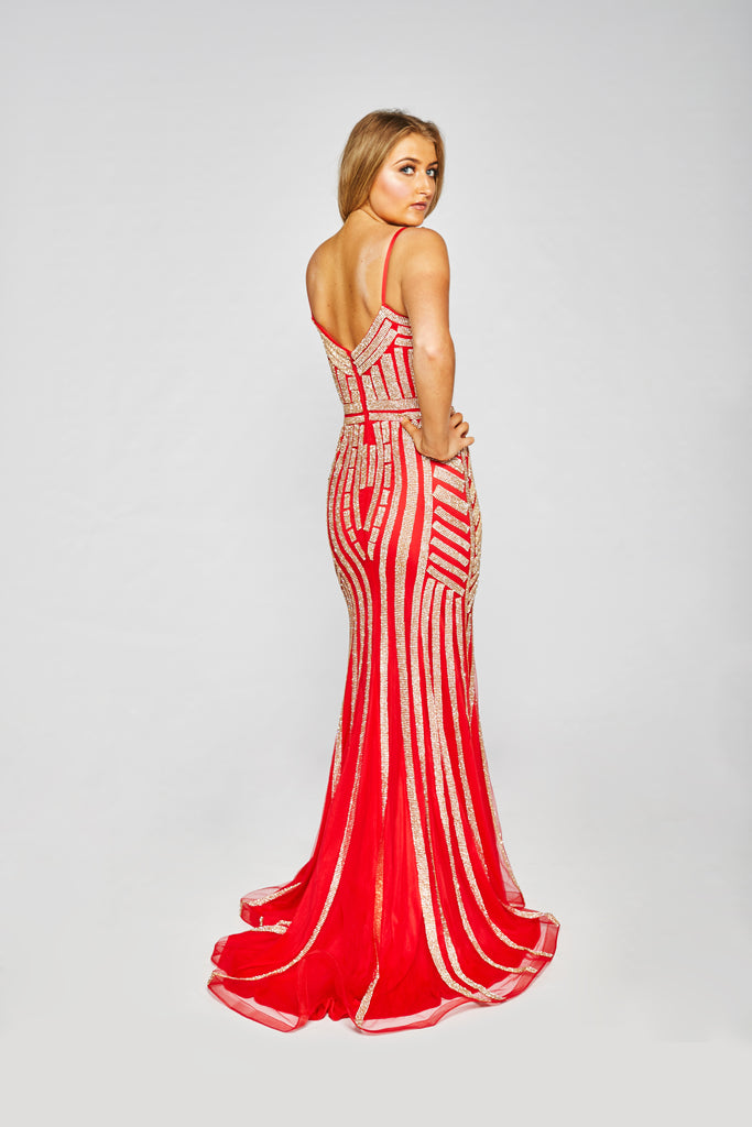 Vivian - Heavily Beaded Red Gown