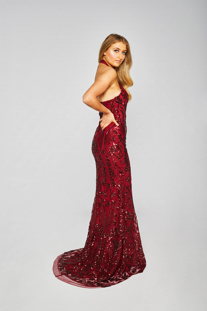 Winona - Sequined And Beaded Embroidered Halter Neck Gown