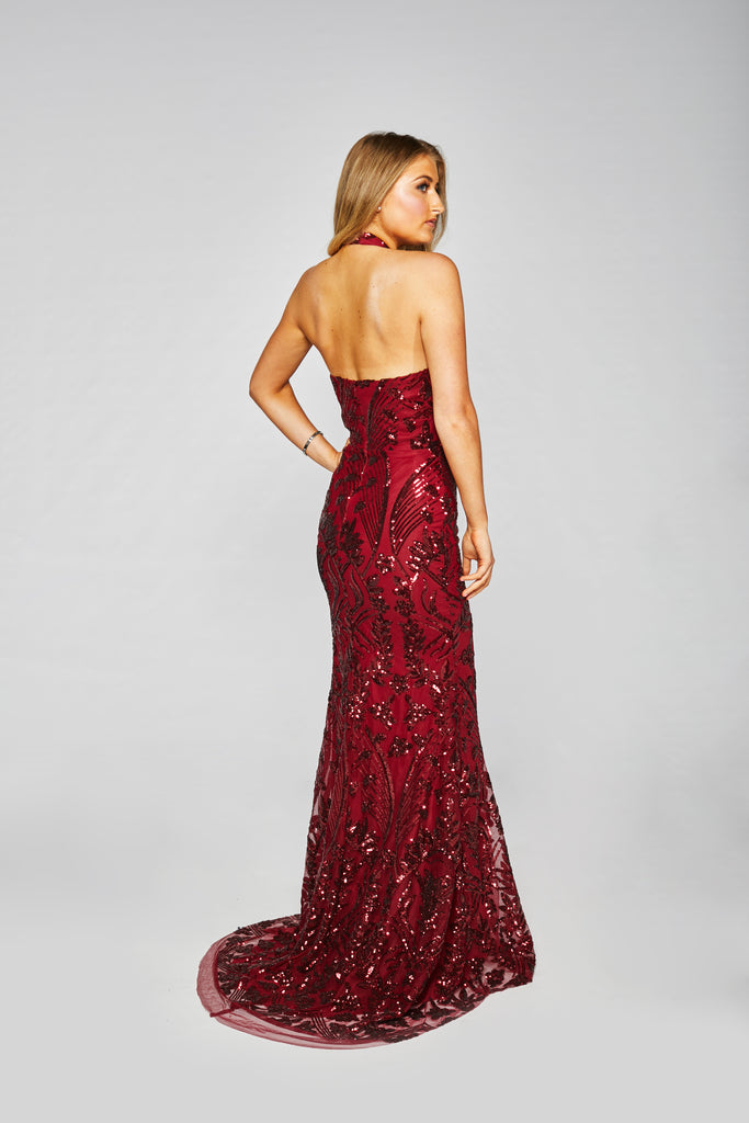 Winona - Sequined And Beaded Embroidered Halter Neck Gown