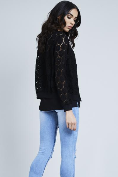 Black Floral Crochet Zip Jacket