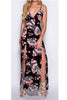 Black Flower Print Split Front Maxi Dress