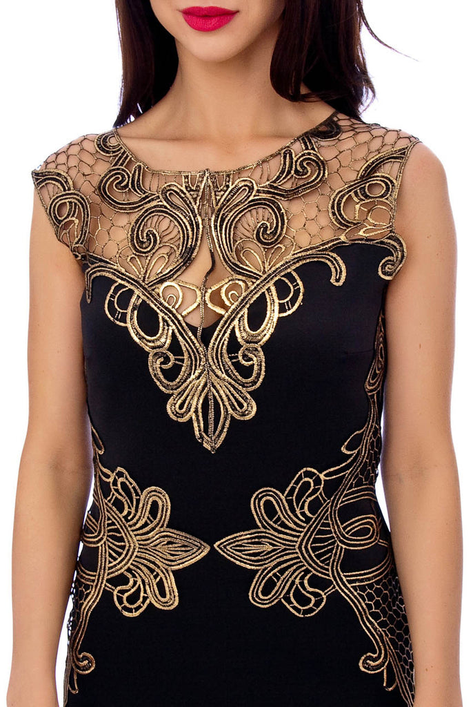 Black Heavy Lace Embroidery Detail Dress