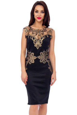 Black Contrast Floral Drape Skirt Dress