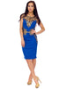 Royal Blue Heavy Lace Embroidery Detail Dress