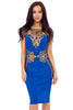 Royal Blue Heavy Lace Embroidery Detail Dress