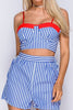 Blue and White Stripe Bra Top and Shorts