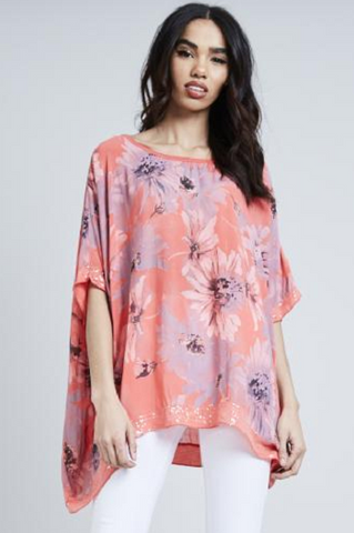 Nude Floral Print Thigh Split Maxi Dress