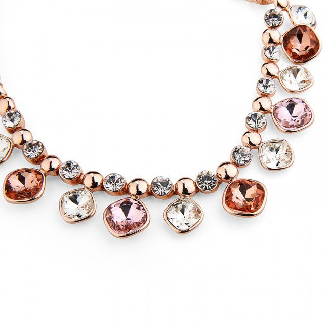 Rose Gold & Multi Tone Gem Necklace & Earrings Set