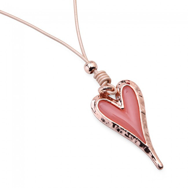 Rose Gold & Peach Heart Pendant Cord Necklace