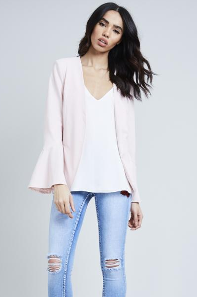 Baby Pink Fluted Sleeve Tailored Blazer