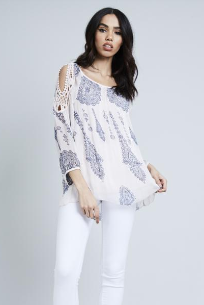 Pink Crochet Cold Shoulder Paisley Scarf Top