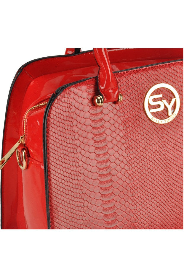 Red Embossed Snakeskin Grab / Shoulder Bag