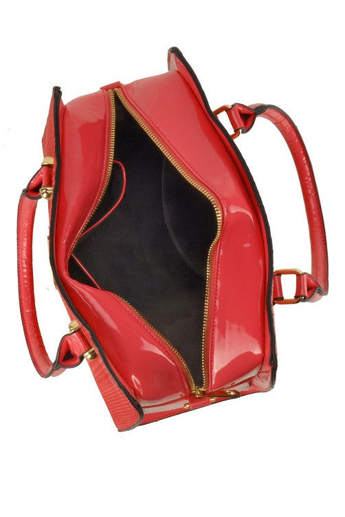 Red Embossed Snakeskin Grab / Shoulder Bag