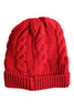 Women's Cable Knit Sherpa Fleece Beanie Hat - Red