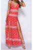 Red and White Floral Split Maxi Dress