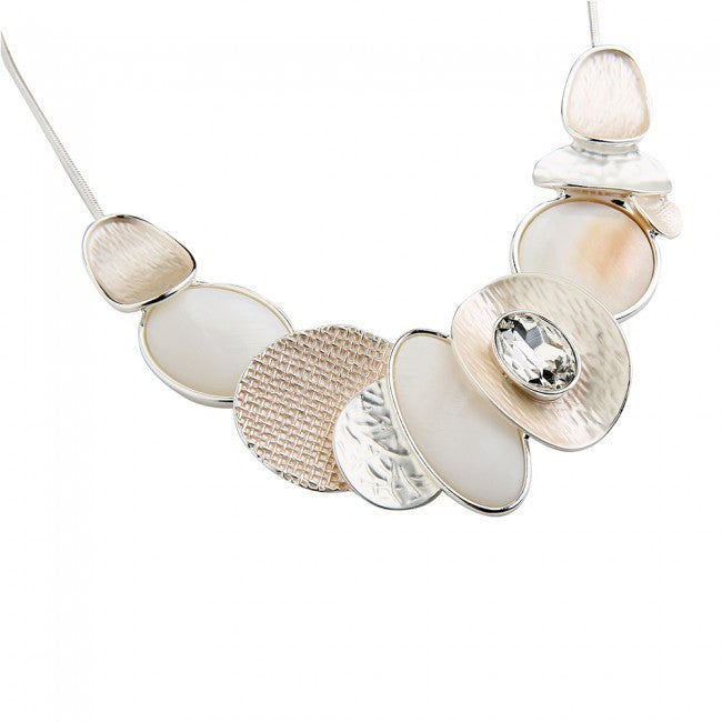 Silver & Cream Curvy Discs Necklace & Earrings Set